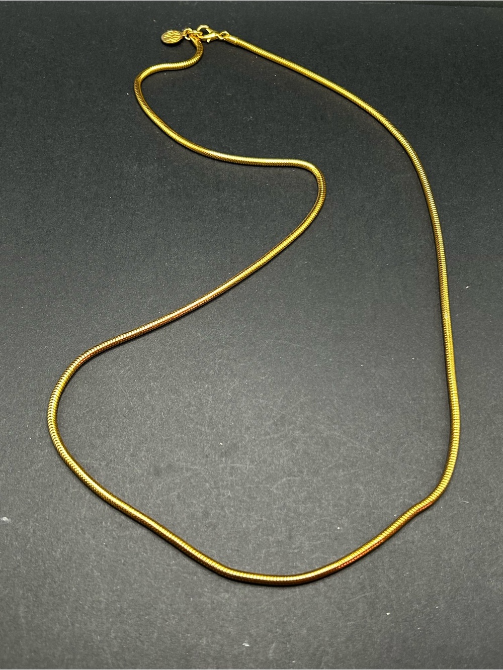 VTG Anne Klein Gold Tone Women's Snake Chain Necklace with Logo Charm Clasp 32” - Picture 4 of 6